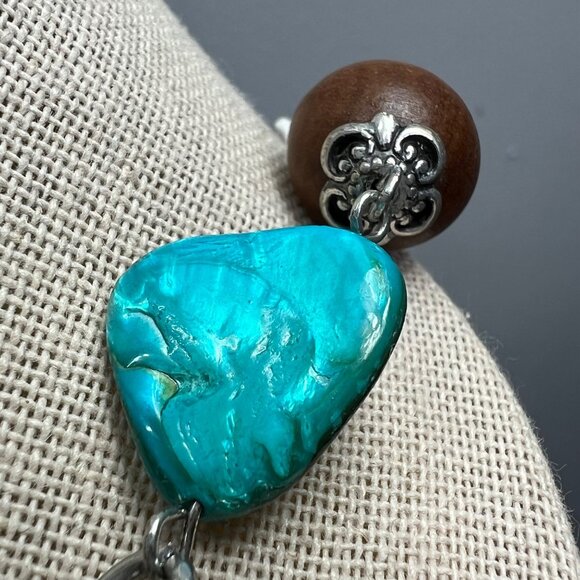 Chunky Stone Statement Necklace Turquoise Color Boho Southwestern Silver Tone - Picture 6 of 8